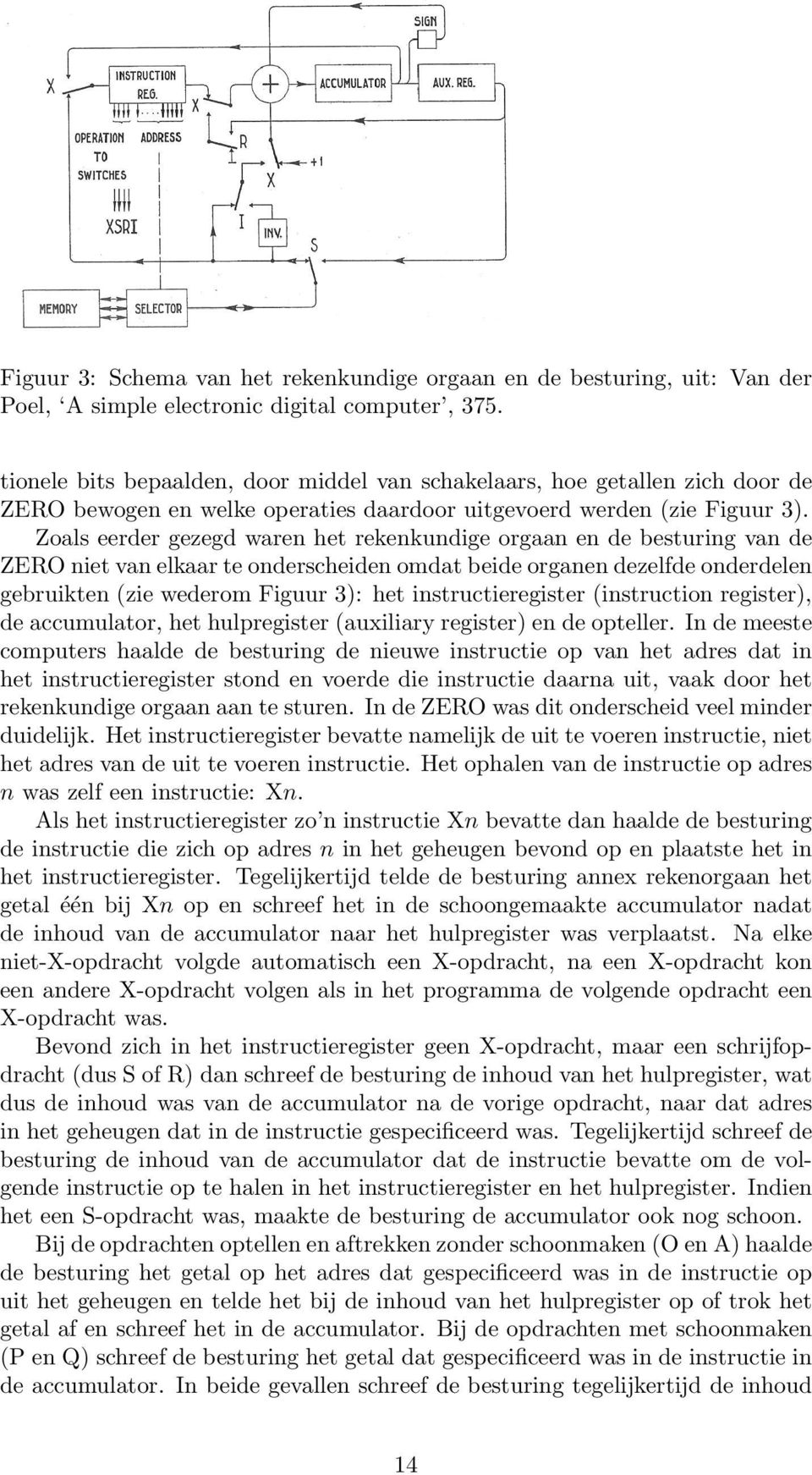 Zoals eerder gezegd waren het rekenkundige orgaan en de besturing van de ZERO niet van elkaar te onderscheiden omdat beide organen dezelfde onderdelen gebruikten (zie wederom Figuur 3): het