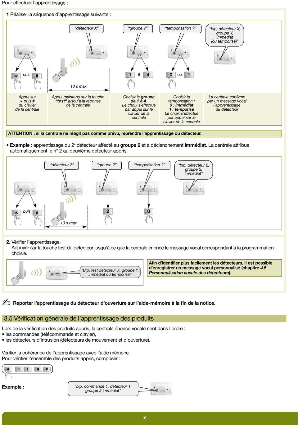 Appui sur puis # du clavier de la centrale Appui maintenu sur la touche test jusqu à la réponse de la centrale Choisir le groupe de 1 à 4.