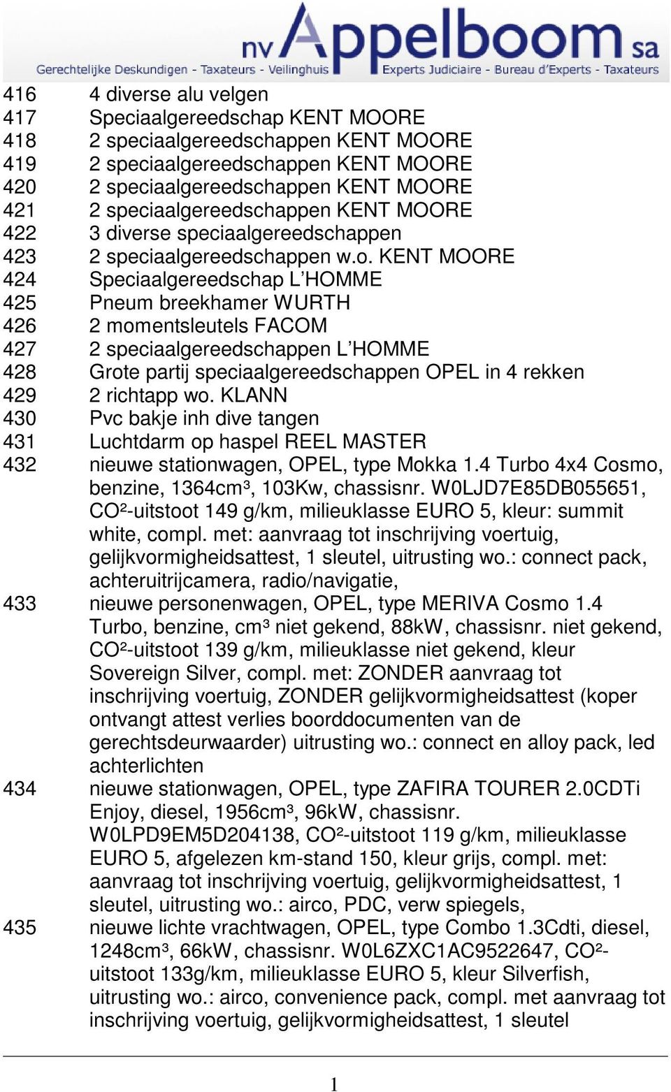 KENT MOORE 424 Speciaalgereedschap L HOMME 425 Pneum breekhamer WURTH 426 2 momentsleutels FACOM 427 2 speciaalgereedschappen L HOMME 428 Grote partij speciaalgereedschappen OPEL in 4 rekken 429 2