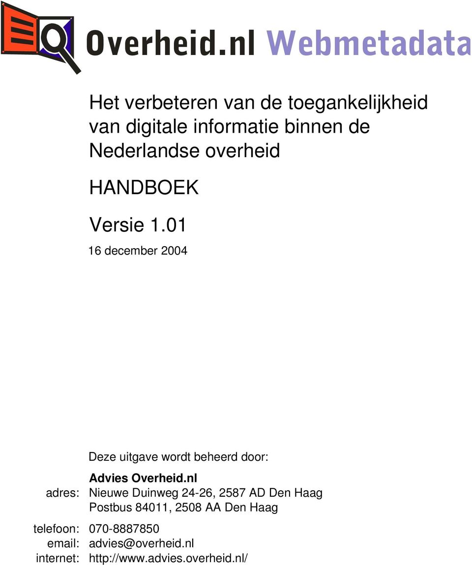 Nederlandse overheid HANDBOEK Versie 1.