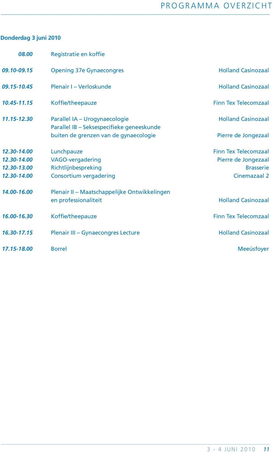 30 Parallel IA Urogynaecologie Holland Casinozaal Parallel IB Seksespecifieke geneeskunde buiten de grenzen van de gynaecologie Pierre de Jongezaal 12.30-14.00 Lunchpauze Finn Tex Telecomzaal 12.