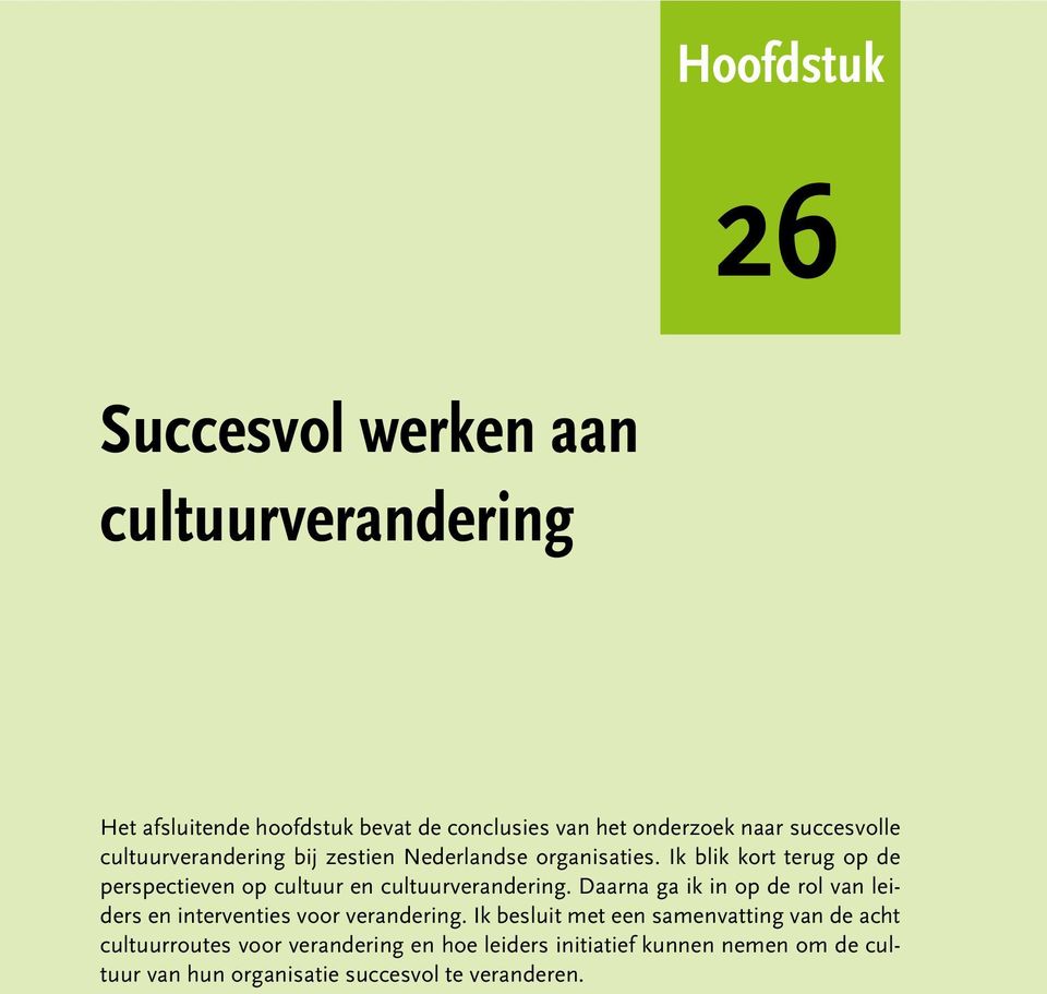 Ik blik kort terug op de perspectieven op cultuur en cultuurverandering.