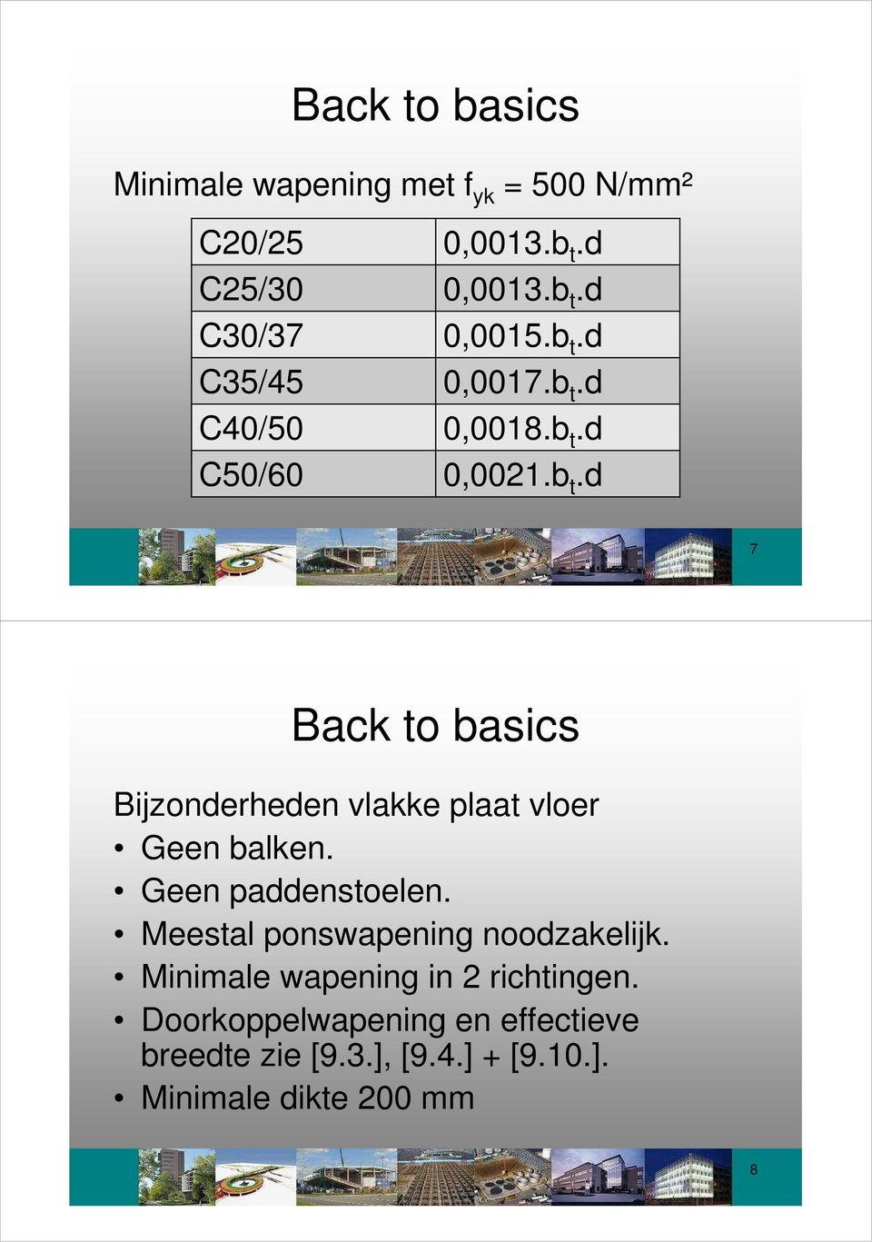 Geen paddenstoelen. Meestal ponswapening noodzakelijk. Minimale wapening in 2 richtingen.