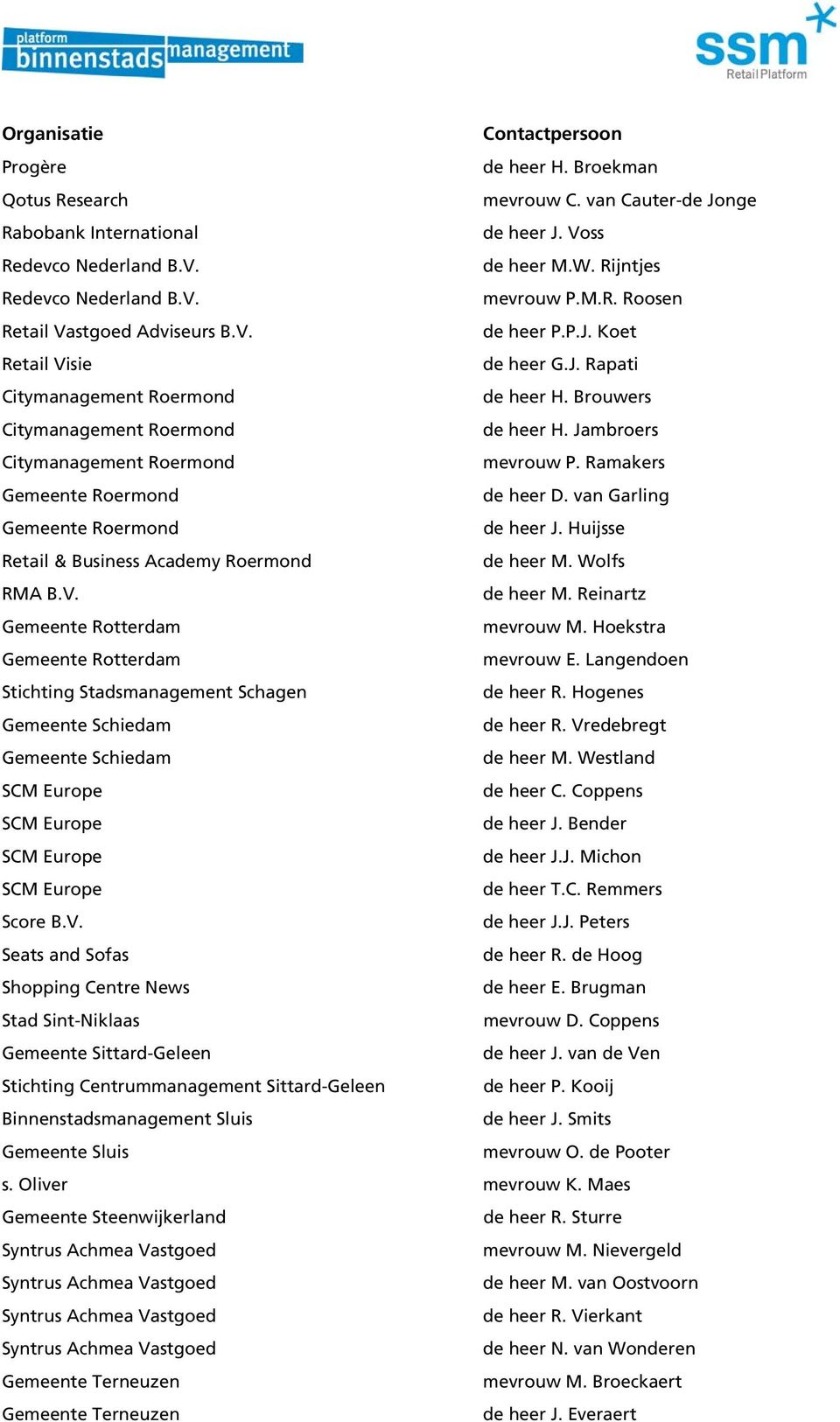 Brouwers Citymanagement Roermond de heer H. Jambroers Citymanagement Roermond mevrouw P. Ramakers Gemeente Roermond de heer D. van Garling Gemeente Roermond de heer J.