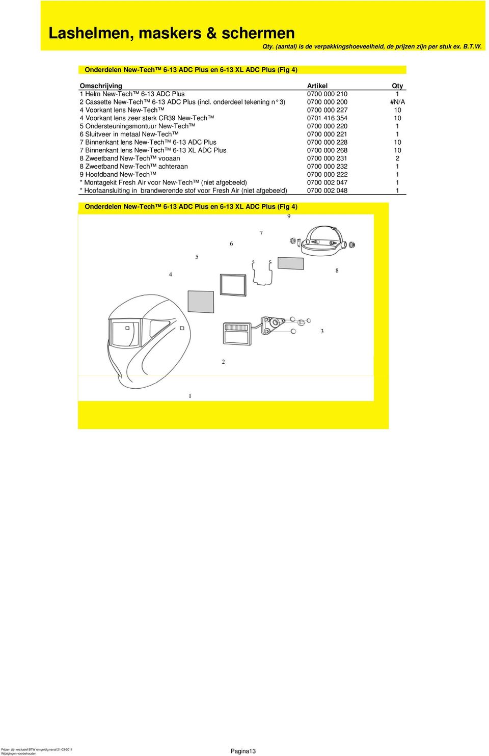 in metaal New-Tech 0700 000 221 1 7 Binnenkant lens New-Tech 6-13 ADC Plus 0700 000 228 10 7 Binnenkant lens New-Tech 6-13 XL ADC Plus 0700 000 268 10 8 Zweetband New-Tech vooaan 0700 000 231 2 8