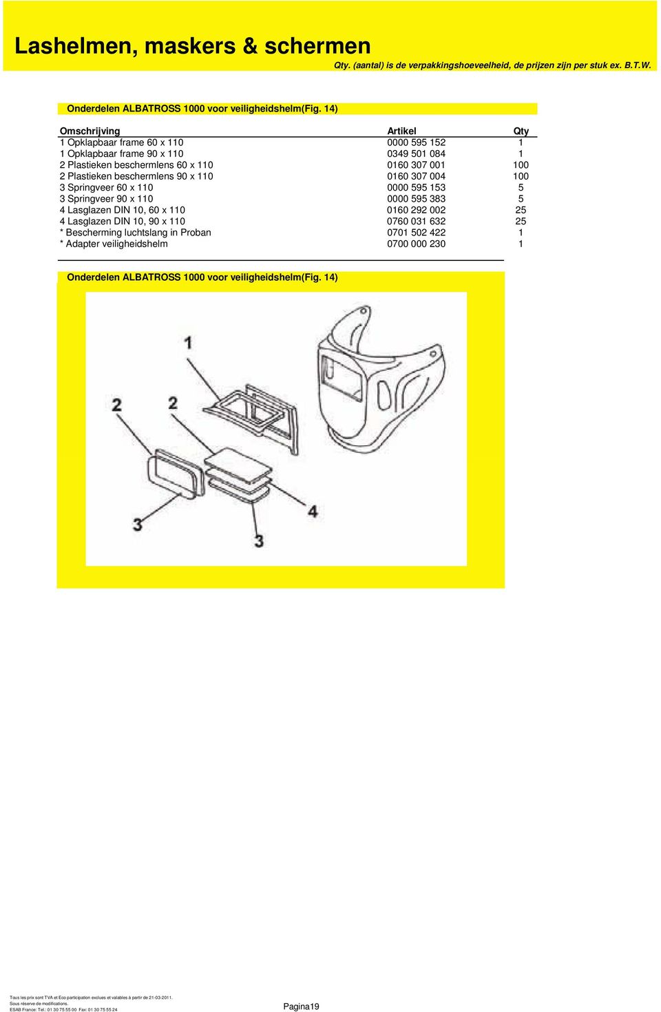 100 3 Springveer 60 x 110 0000 595 153 5 3 Springveer 90 x 110 0000 595 383 5 4 Lasglazen DIN 10, 60 x 110 0160 292 002 25 4 Lasglazen DIN 10, 90 x 110 0760 031 632 25 * Bescherming