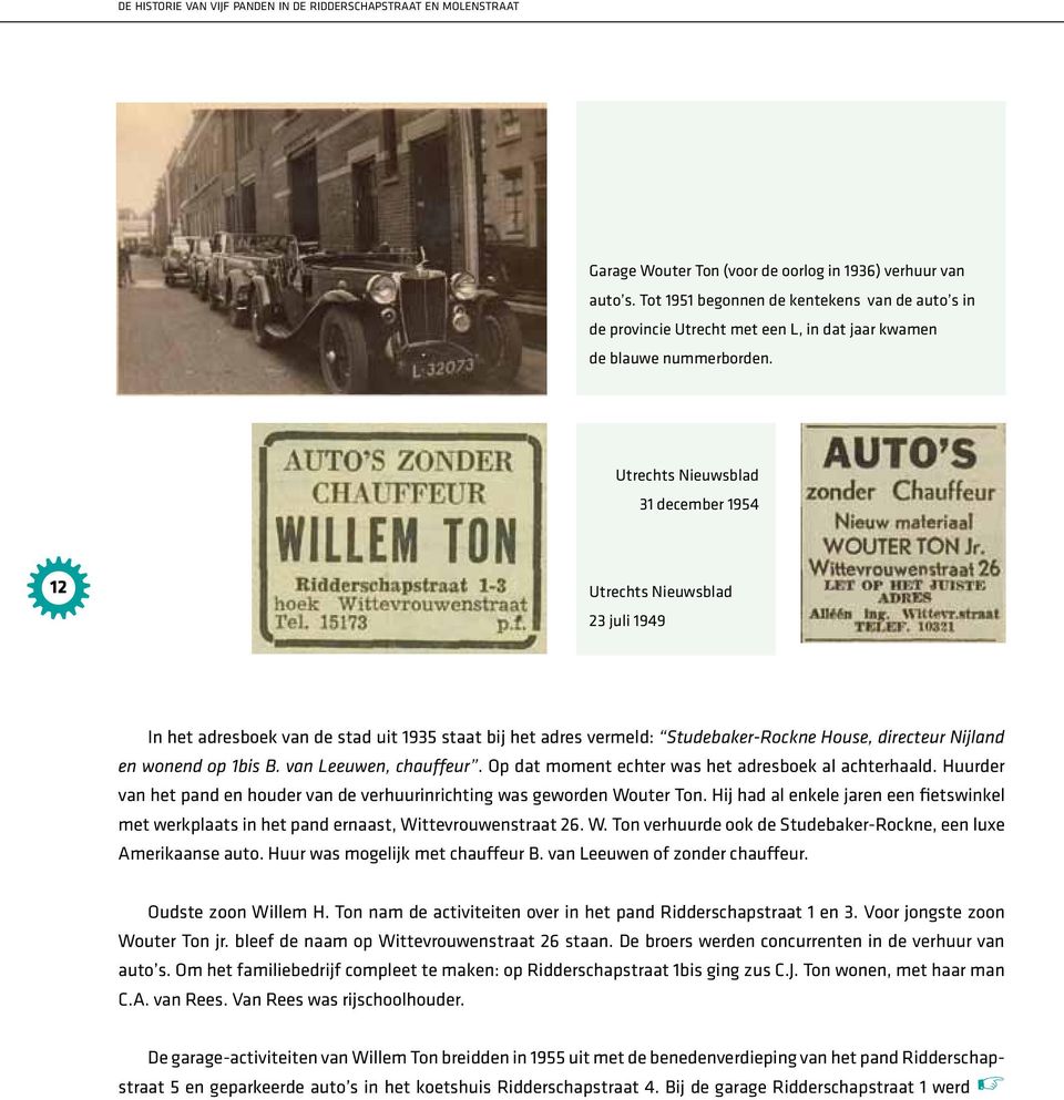 Utrechts Nieuwsblad 31 december 1954 12 Utrechts Nieuwsblad 23 juli 1949 In het adresboek van de stad uit 1935 staat bij het adres vermeld: Studebaker-Rockne House, directeur Nijland en wonend op