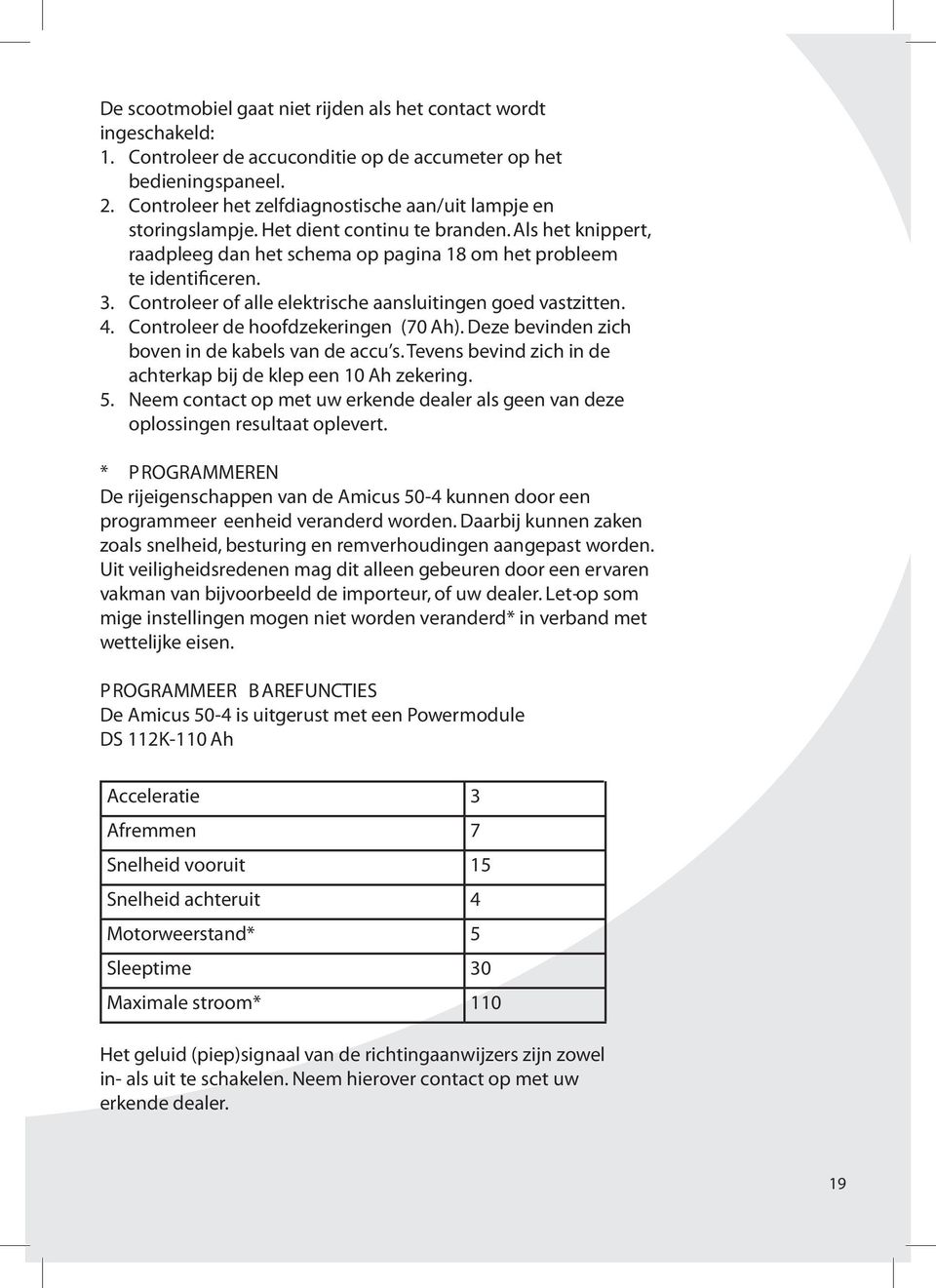 Controleer of alle elektrische aansluitingen goed vastzitten. 4. Controleer de hoofdzekeringen (70 Ah). Deze bevinden zich boven in de kabels van de accu s.