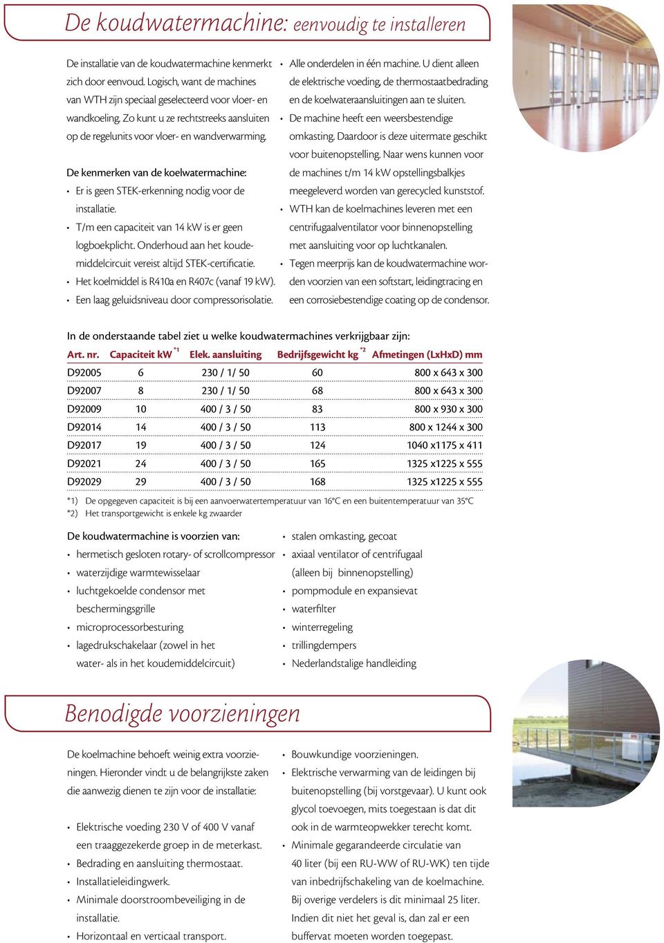 Zo kunt u ze rechtstreeks aansluiten De machine heeft een weersbestendige op de regelunits voor vloer- en wandverwarming. omkasting. Daardoor is deze uitermate geschikt voor buitenopstelling.