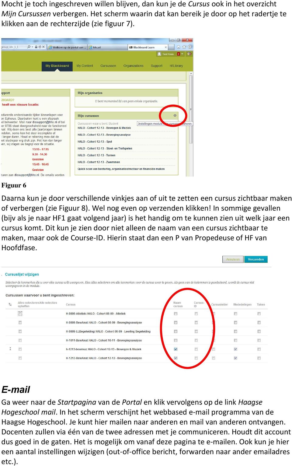 Figuur 6 Daarna kun je door verschillende vinkjes aan of uit te zetten een cursus zichtbaar maken of verbergen (zie Figuur 8). Wel nog even op verzenden klikken!