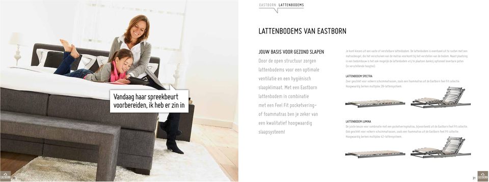 Je kunt kiezen uit een vaste of verstelbare lattenbodem. De lattenbodem is eventueel uit te rusten met een matrasbeugel, die het verschuiven van de matras voorkomt bij het verstellen van de bodem.