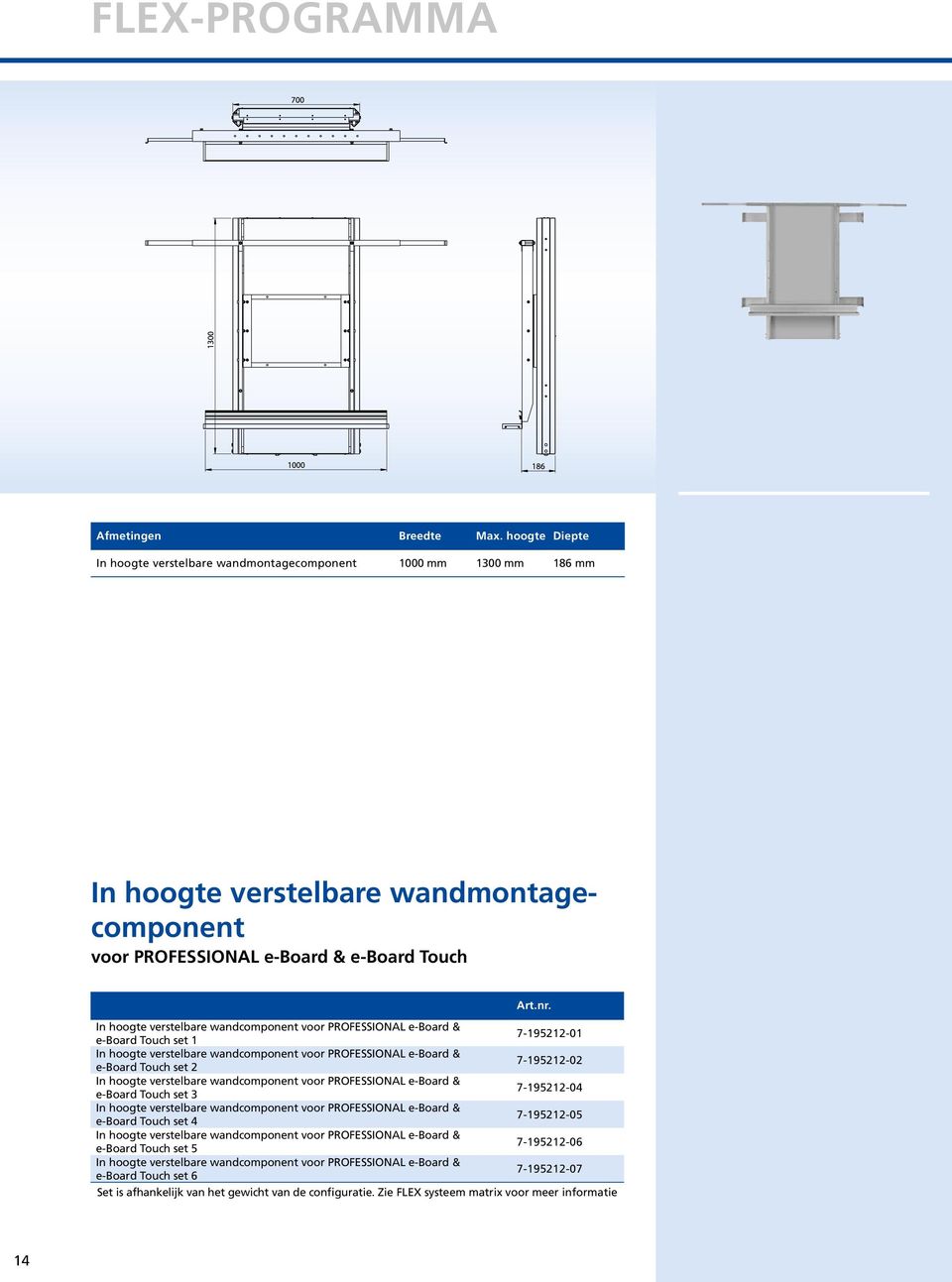 In hoogte verstelbare wandcomponent voor PROFESSIONAL e-board & e-board Touch set 1 7-195212-01 In hoogte verstelbare wandcomponent voor PROFESSIONAL e-board & e-board Touch set 2 7-195212-02 In