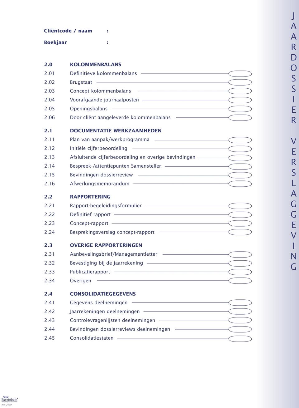 16 fwerkingsmemorandum 2.2 PP 2.21 apport-begeleidingsformulier 2.22 efinitief rapport 2.23 Concept-rapport 2.24 Besprekingsverslag concept-rapport 2.3 V PP 2.31 anbevelingsbrief/managementletter 2.