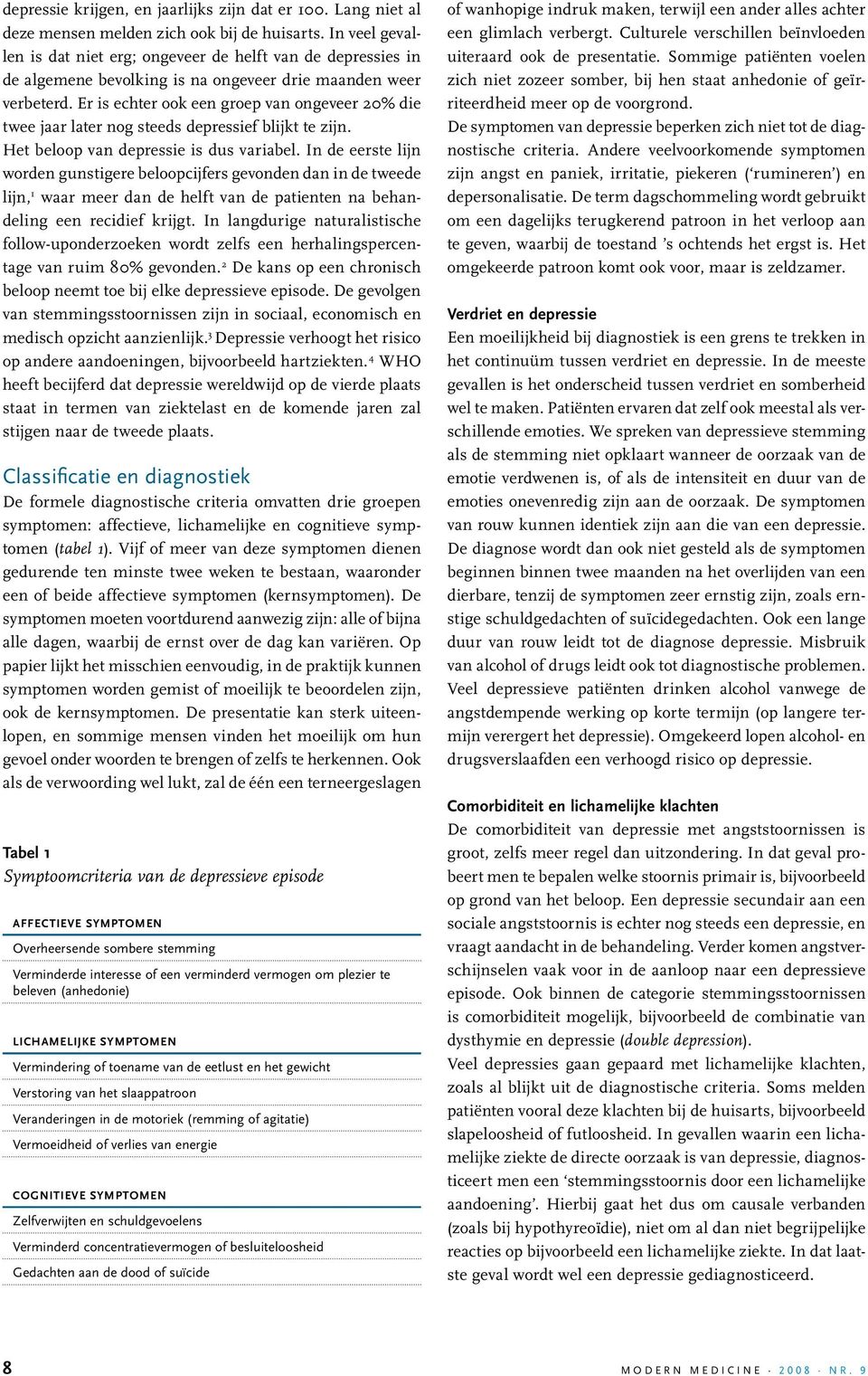 Er is echter ook een groep van ongeveer 20% die twee jaar later nog steeds depressief blijkt te zijn. Het beloop van depressie is dus variabel.