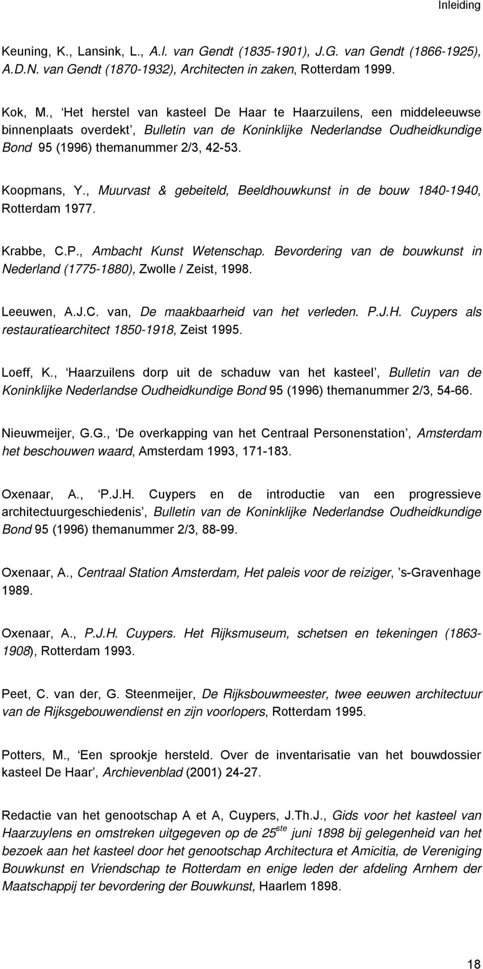 , Muurvast & gebeiteld, Beeldhouwkunst in de bouw 1840-1940, Rotterdam 1977. Krabbe, C.P., Ambacht Kunst Wetenschap. Bevordering van de bouwkunst in Nederland (1775-1880), Zwolle / Zeist, 1998.