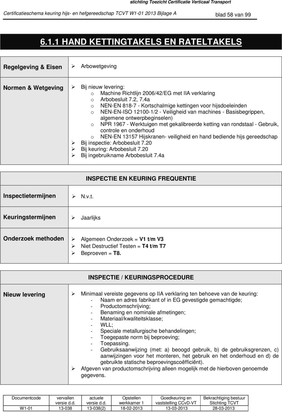 2, 7.4a o NEN-EN 818-7 - Kortschalmige kettingen voor hijsdoeleinden o NEN-EN-ISO 12100-1/2 - Veiligheid van machines - Basisbegrippen, algemene ontwerpbeginselen) o NPR 1967 - Werktuigen met