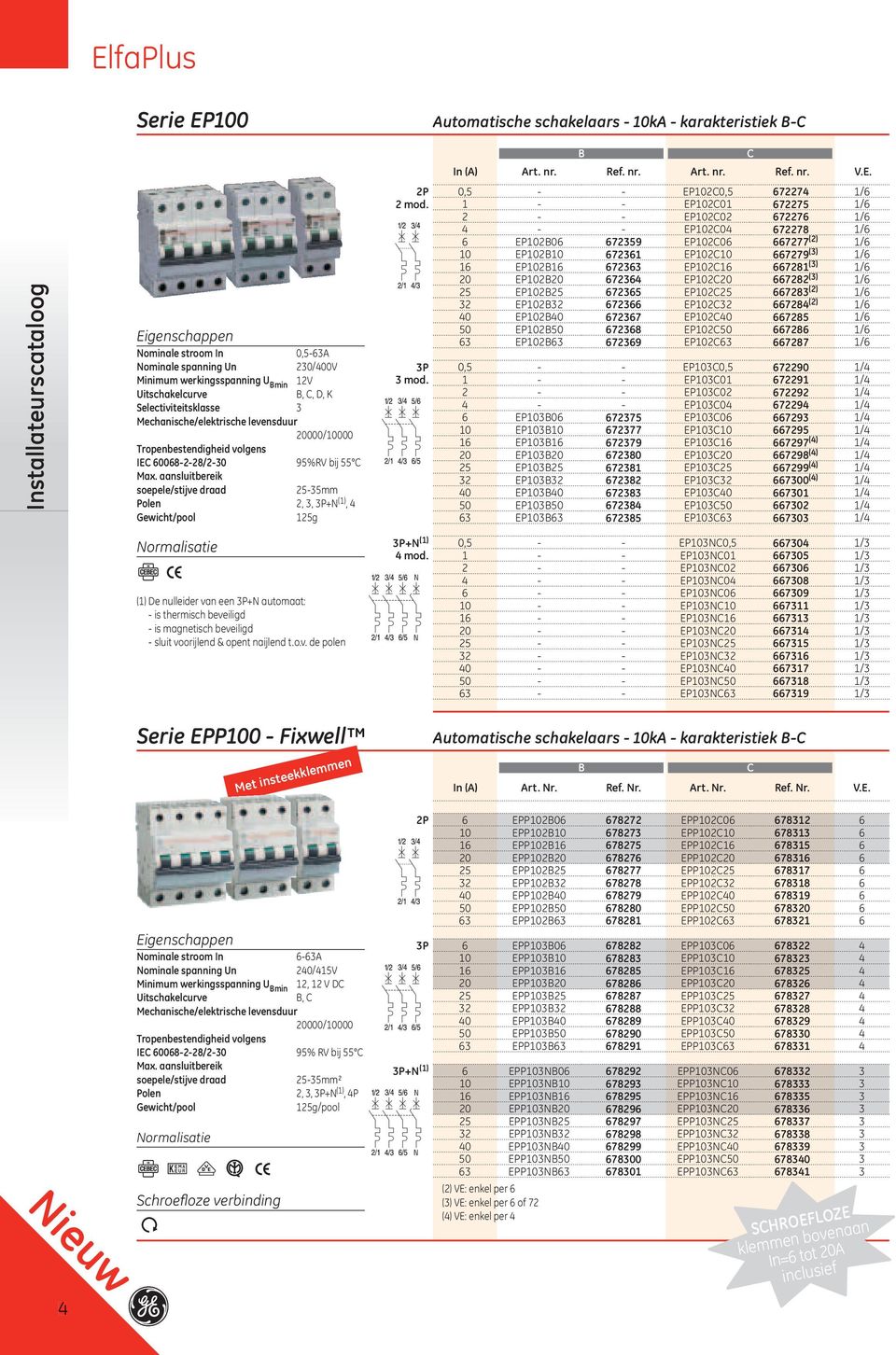 aansluitbereik soepele/stijve draad 5-5mm Polen,, P+N (), Gewicht/pool 5g B C In (A) Art. nr. Ref. nr. Art. nr. Ref. nr. V.E. P 0,5 - - EP0C0,5 677 /6 mod.