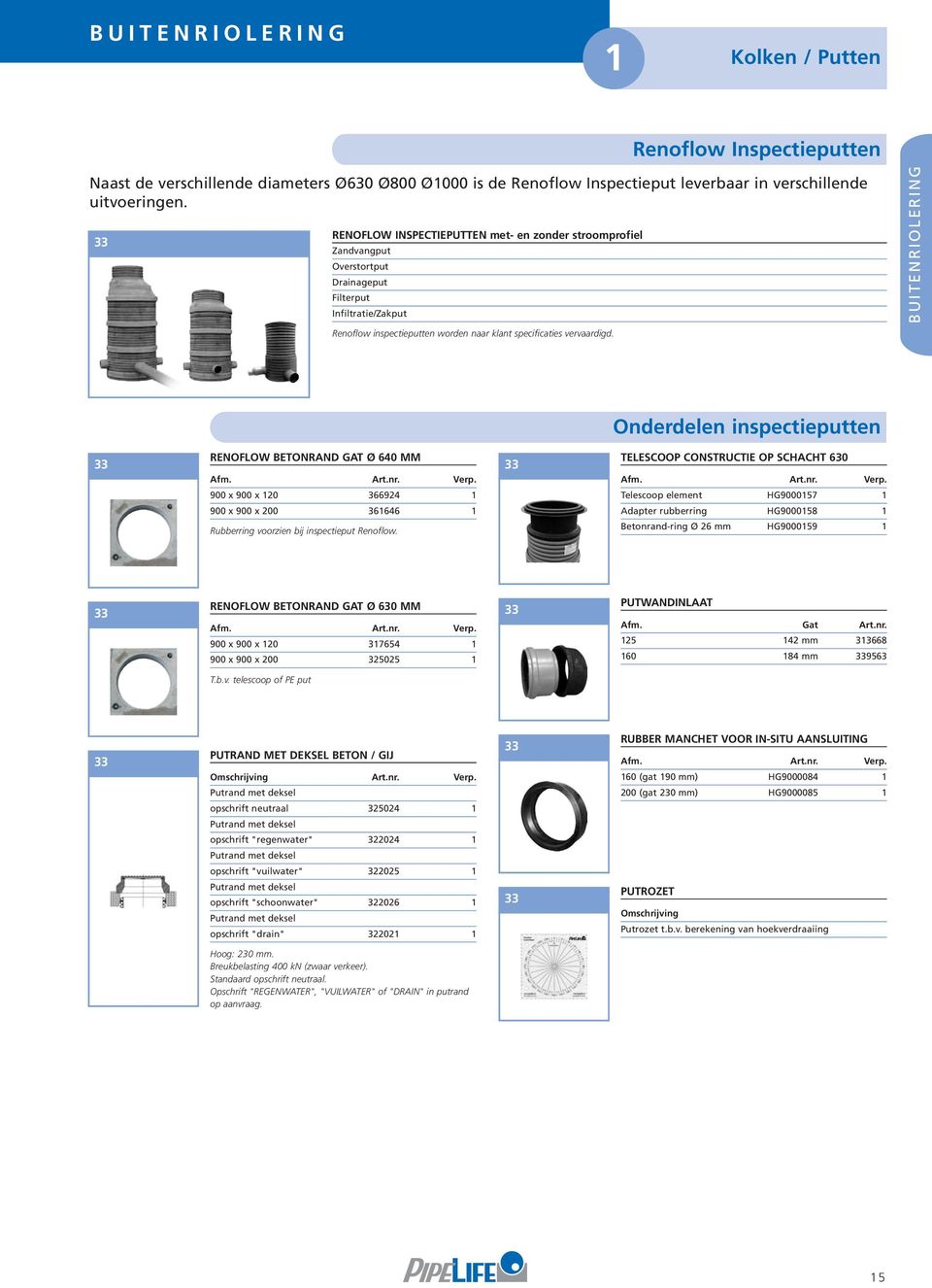 Onderdelen inspectieputten RENOFLOW BETONRAND GAT Ø 640 MM 900 x 900 x 20 366924 900 x 900 x 200 3646 Rubberring voorzien bij inspectieput Renoflow.