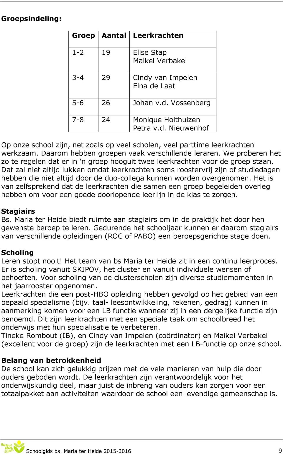 Dat zal niet altijd lukken omdat leerkrachten soms roostervrij zijn of studiedagen hebben die niet altijd door de duo-collega kunnen worden overgenomen.