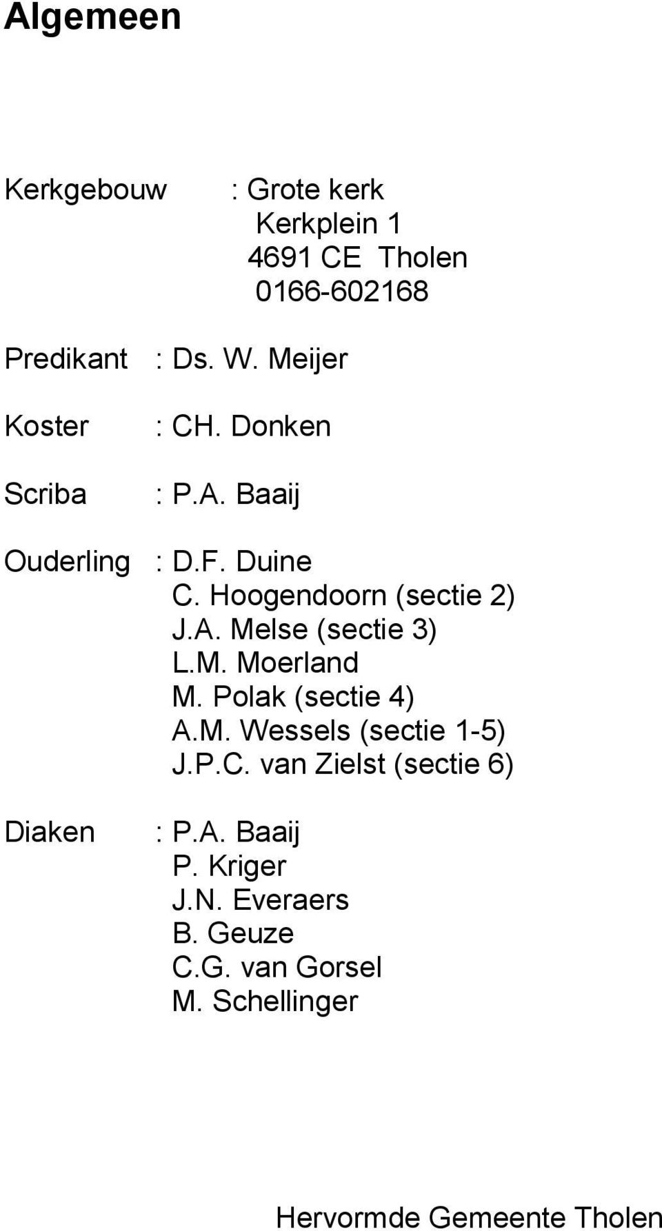 Hoogendoorn (sectie 2) J.A. Melse (sectie 3) L.M. Moerland M. Polak (sectie 4) A.M. Wessels (sectie 1-5) J.