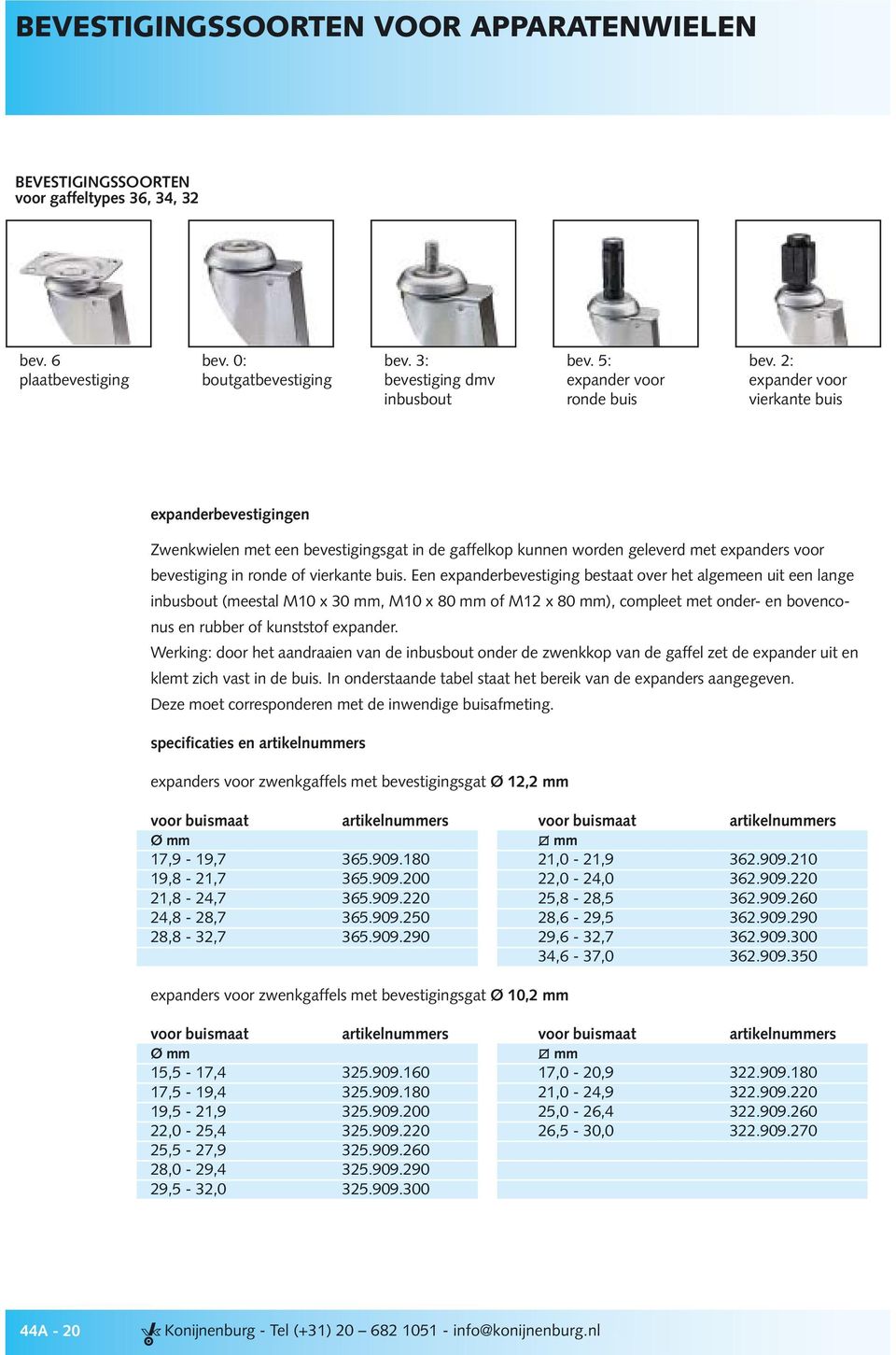 2: expander voor vierkante buis expanderbevestigingen Zwenkwielen met een bevestigingsgat in de gaffelkop kunnen worden geleverd met expanders voor bevestiging in ronde of vierkante buis.