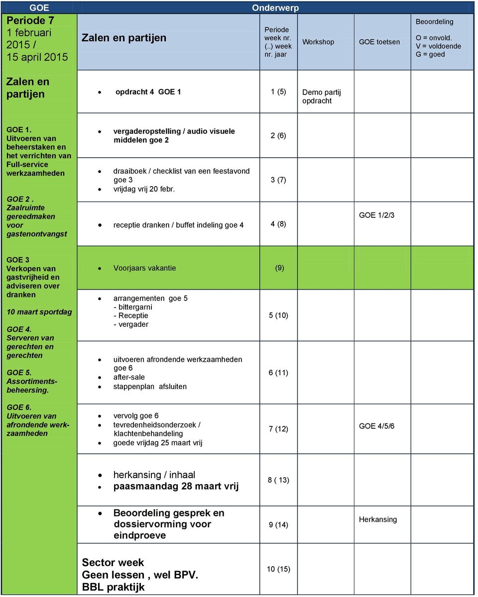 Zaalruimte gereedmaken voor gastenontvangst vergaderopstelling / audio visuele middelen goe 2 draaiboek / checklist van een feestavond goe 3 vrijdag vrij 20 febr.