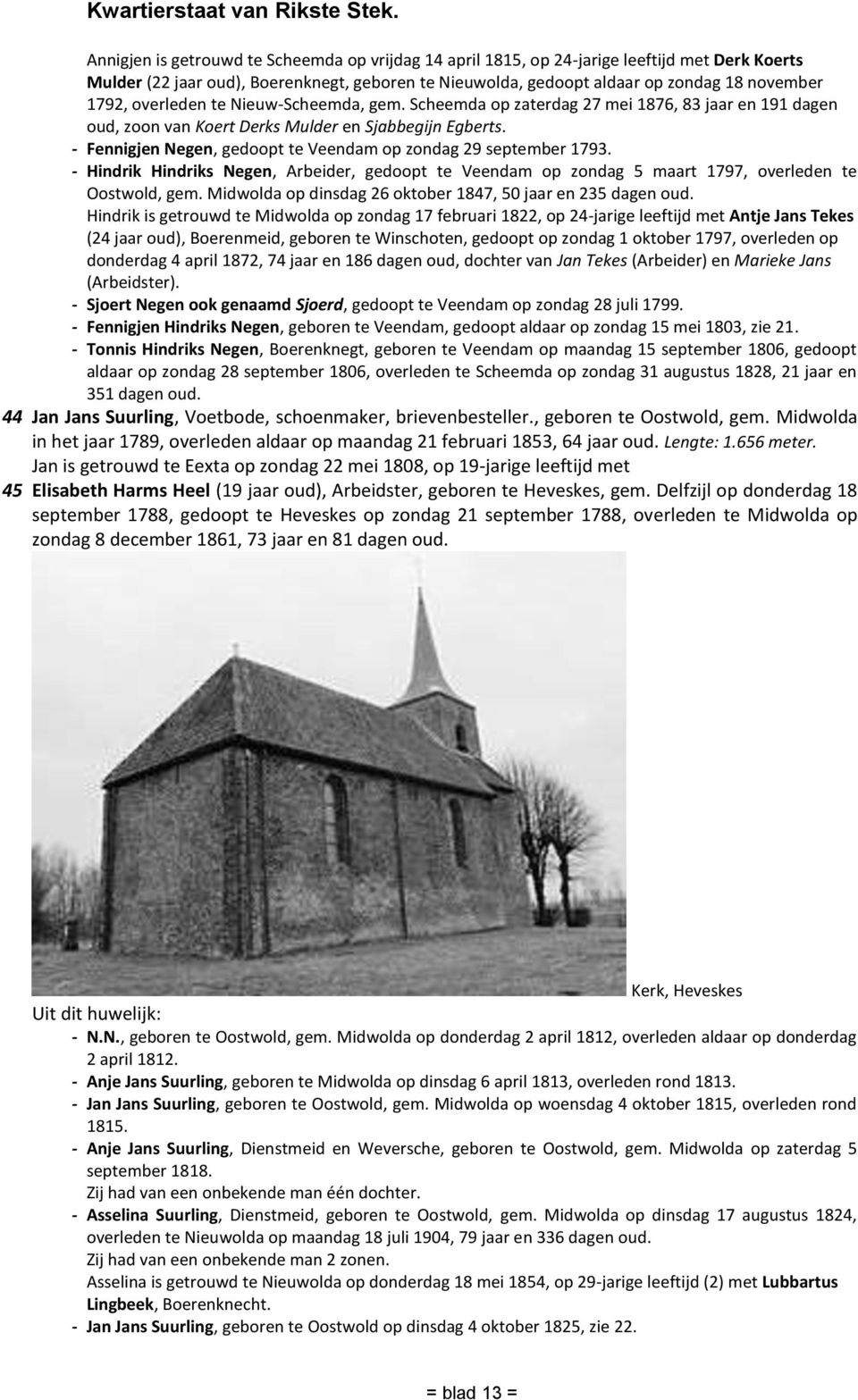 - Fennigjen Negen, gedoopt te Veendam op zondag 29 september 1793. - Hindrik Hindriks Negen, Arbeider, gedoopt te Veendam op zondag 5 maart 1797, overleden te Oostwold, gem.
