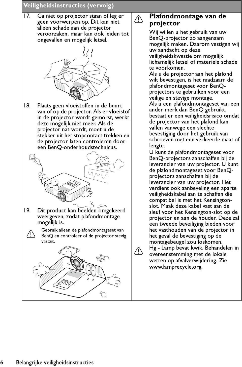 Als er vloeistof in de projector wordt gemorst, werkt deze mogelijk niet meer.