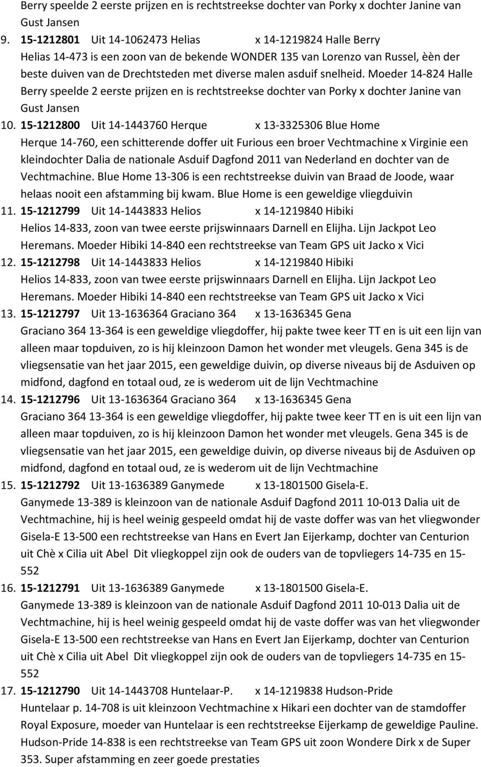 snelheid. Moeder 14-824 Halle Berry speelde 2 eerste prijzen en is rechtstreekse dochter van Porky x dochter Janine van Gust Jansen 10.