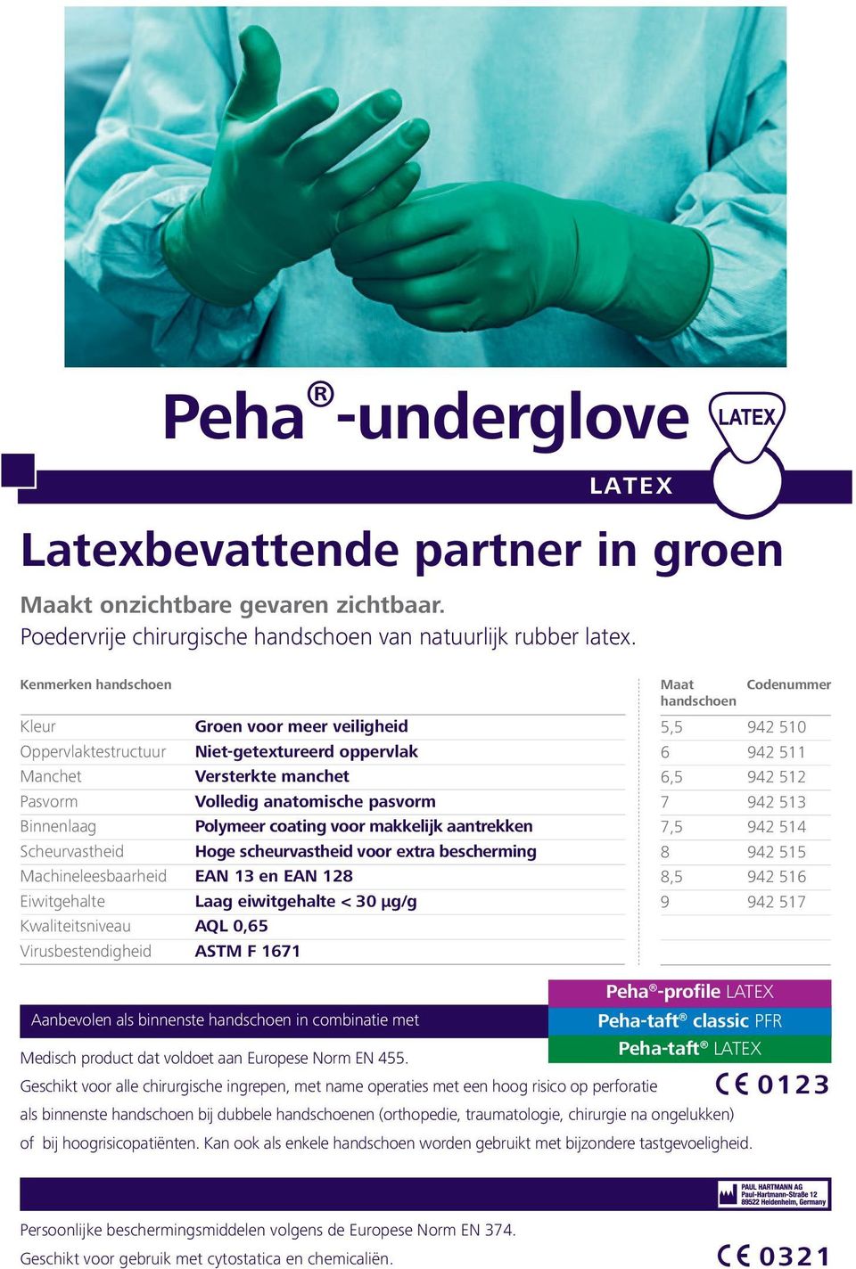 combinatie met Peha -profile latex Peha-taft classic PFR Peha-taft latex Geschikt voor alle chirurgische ingrepen, met name operaties met een hoog risico op perforatie als binnenste bij