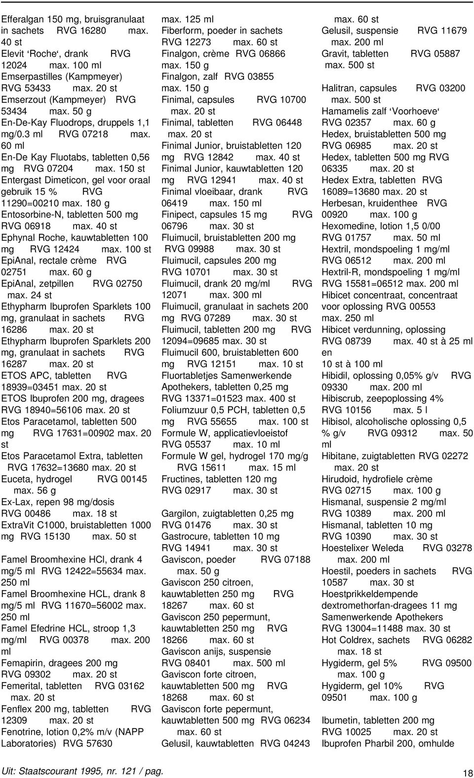 180 g Entosorbine-N, tabletten 500 mg 06918 max. 40 Ephynal Roche, kauwtabletten 100 mg 12424 max. 100 EpiAnal, rectale crème 02751 max. 60 g EpiAnal, zetpillen 02750 max.