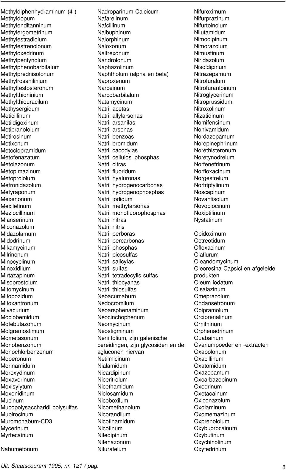 Metopimazinum Metoprololum Metronidazolum Metyraponum Mexenonum Mexiletinum Mezlocillinum Mianserinum Miconazolum Midazolamum Midodrinum Mikamycinum Milrinonum Minocyclinum Minoxidilum Mirtazapinum