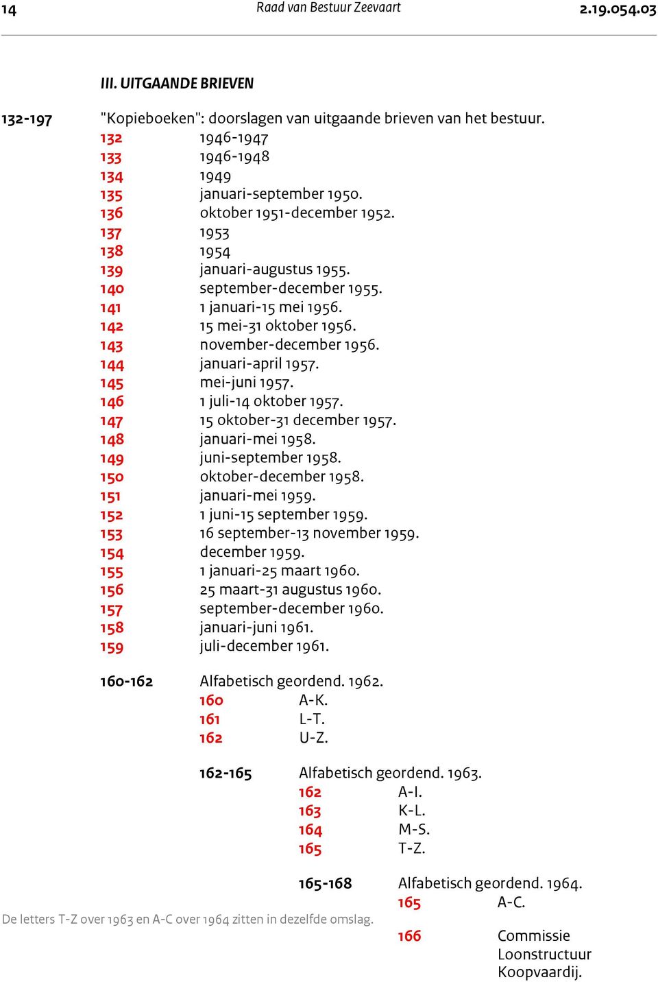 142 15 mei-31 oktober 1956. 143 november-december 1956. 144 januari-april 1957. 145 mei-juni 1957. 146 1 juli-14 oktober 1957. 147 15 oktober-31 december 1957. 148 januari-mei 1958.