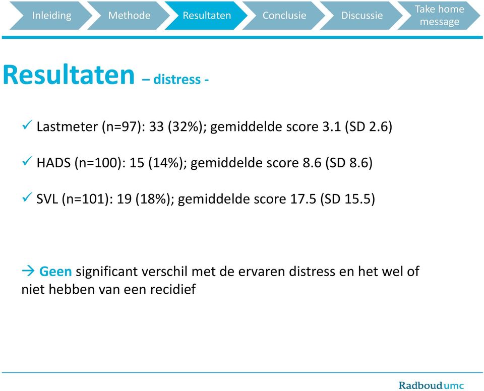 6) SVL (n=101): 19 (18%); gemiddelde score 17.5 (SD 15.