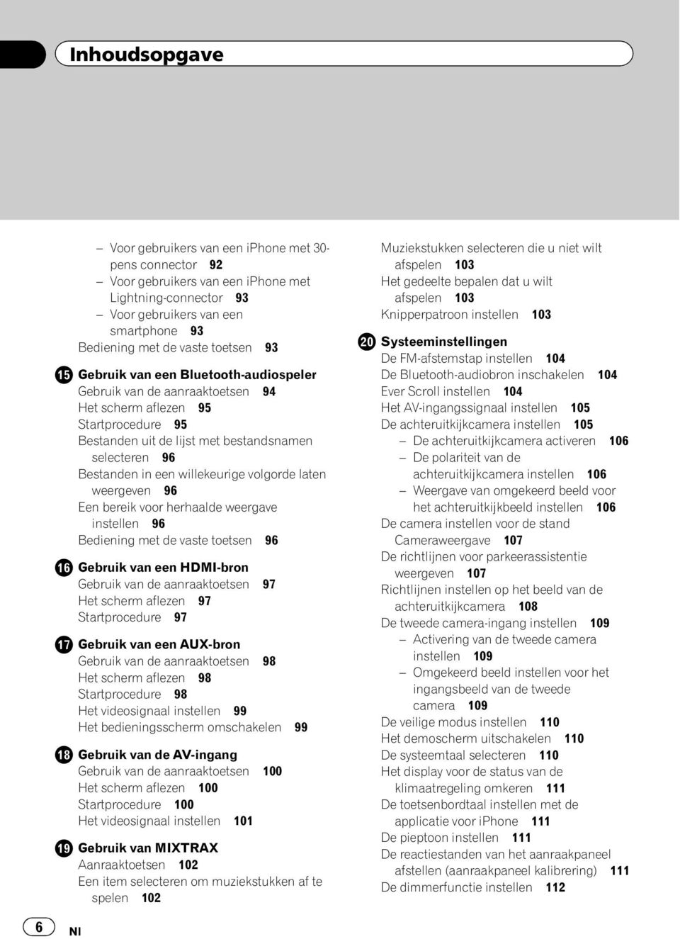 volgorde laten weergeven 96 Een bereik voor herhaalde weergave instellen 96 Bediening met de vaste toetsen 96 Gebruik van een HDMI-bron Gebruik van de aanraaktoetsen 97 Het scherm aflezen 97