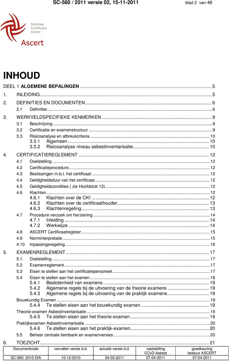 CERTIFICATIEREGLEMENT... 12 4.1 Doelstelling... 12 4.2 Certificatieprocedure... 12 4.3 Beslissingen m.b.t. het certificaat... 12 4.4 Geldigheidsduur van het certificaat... 12 4.5 Geldigheidscondities ( zie Hoofdstuk 13).