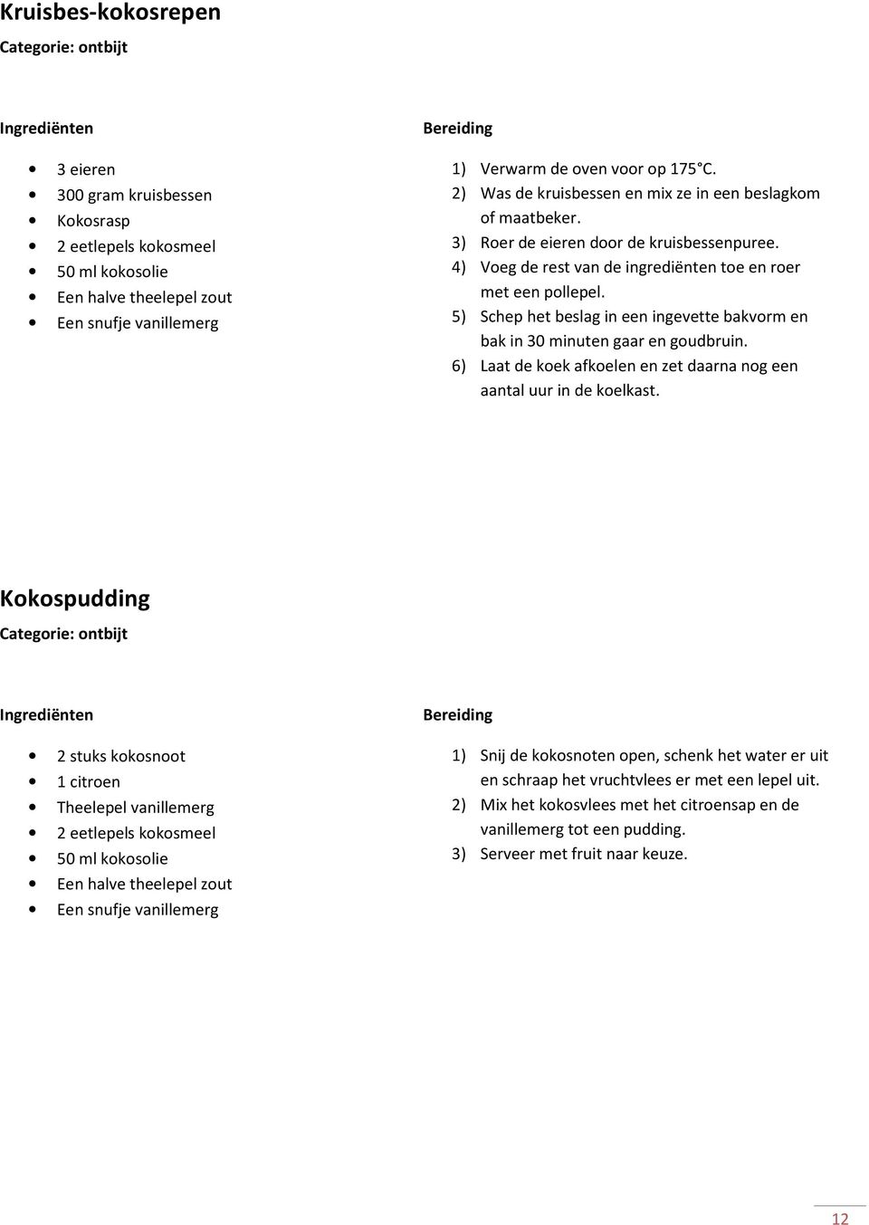 5) Schep het beslag in een ingevette bakvorm en bak in 30 minuten gaar en goudbruin. 6) Laat de koek afkoelen en zet daarna nog een aantal uur in de koelkast.