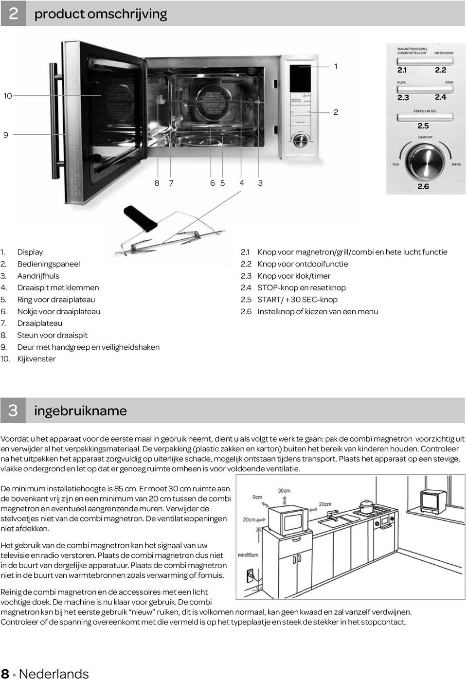 3 Knop voor klok/timer 2.4 STOP-knop en resetknop 2.5 START/ + 30 SEC-knop 2.