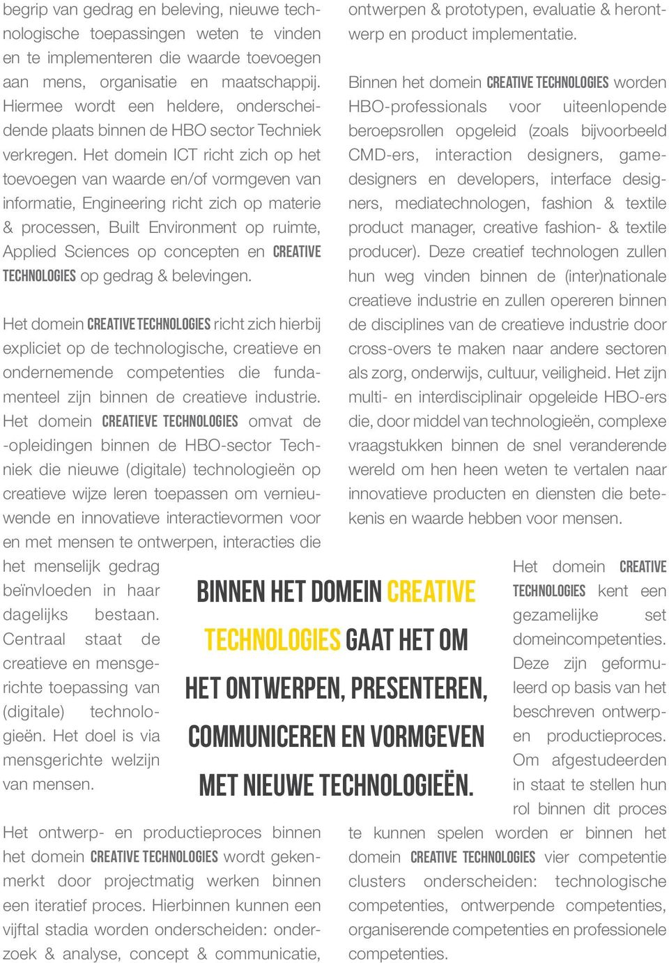 Binnen het domein Creative Technologies worden Hiermee wordt een heldere, onderscheidende HBO-professionals voor uiteenlopende plaats binnen de HBO sector Techniek verkregen.