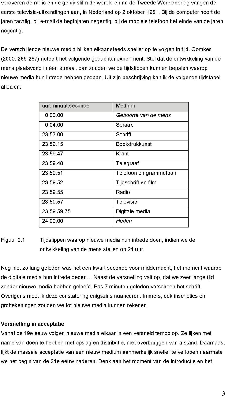 De verschillende nieuwe media blijken elkaar steeds sneller op te volgen in tijd. Oomkes (2000: 286-287) noteert het volgende gedachtenexperiment.