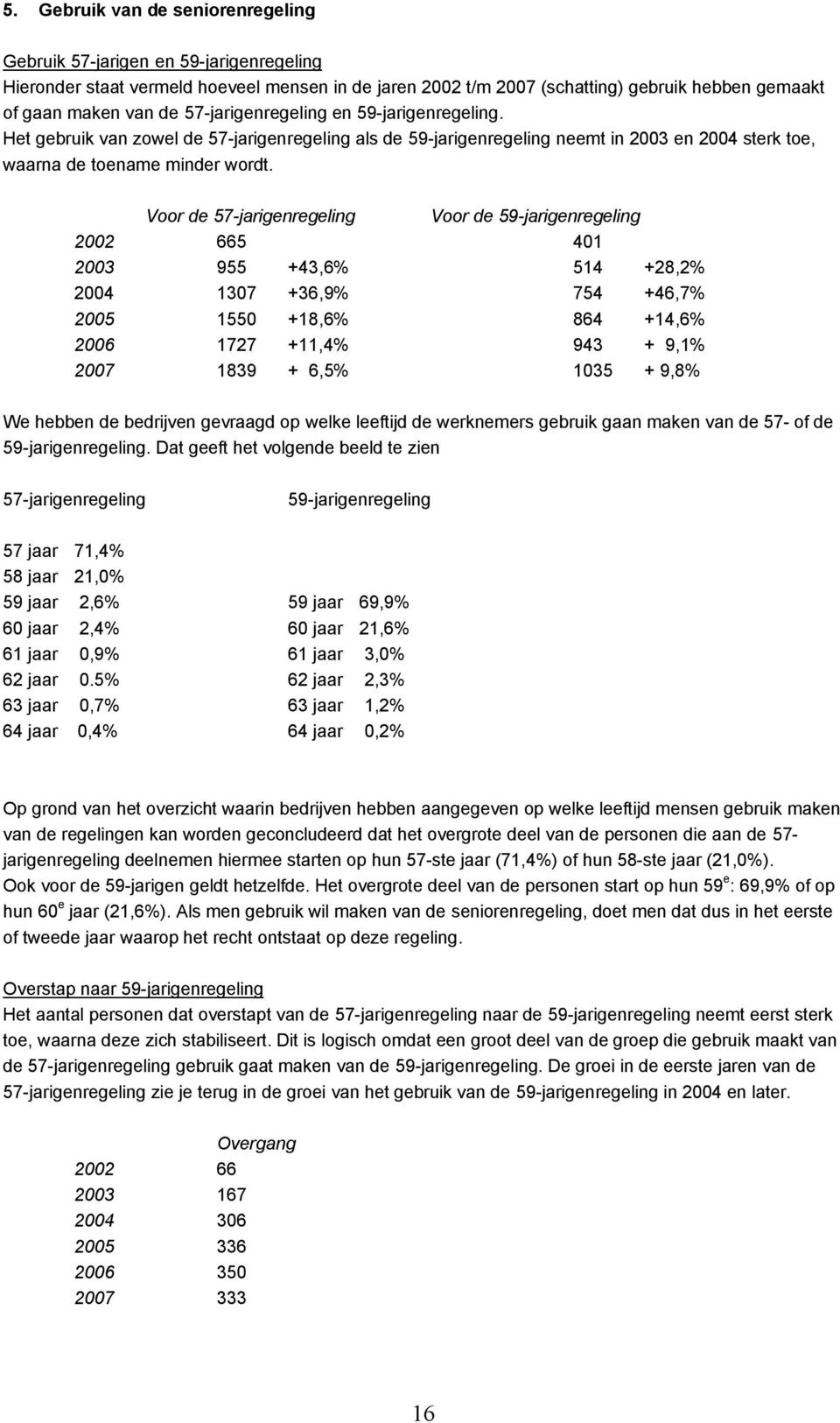 Voor de 57-jarigenregeling Voor de 59-jarigenregeling 2002 665 401 2003 955 +43,6% 514 +28,2% 2004 1307 +36,9% 754 +46,7% 2005 1550 +18,6% 864 +14,6% 2006 1727 +11,4% 943 + 9,1% 2007 1839 + 6,5% 1035