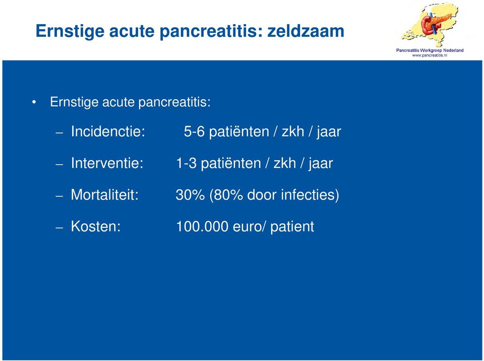 Interventie: 1-3 patiënten / zkh / jaar Mortaliteit: