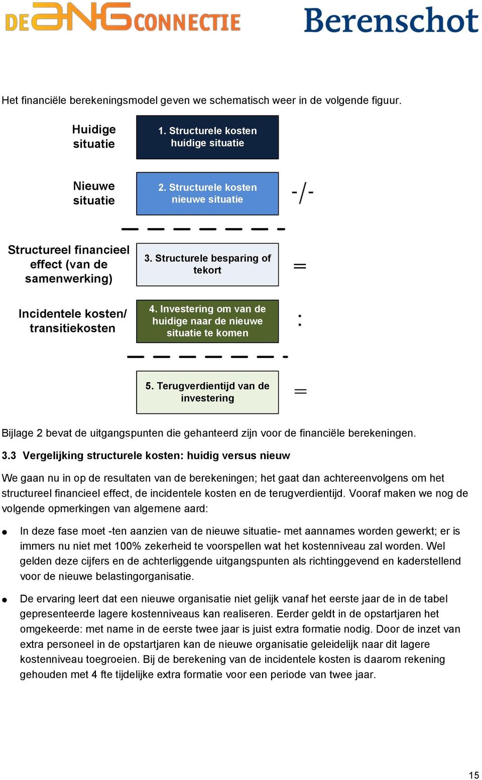 Investering om van de huidige naar de nieuwe situatie te komen = : 5. Terugverdientijd van de investering = Bijlage 2 bevat de uitgangspunten die gehanteerd zijn voor de financiële berekeningen. 3.