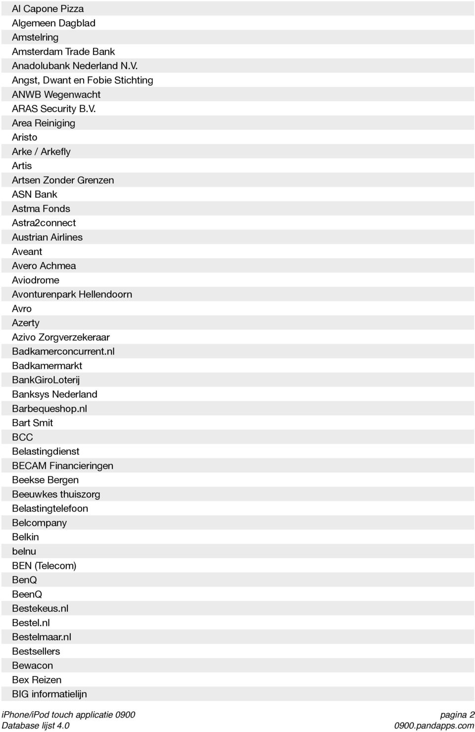 Area Reiniging Aristo Arke / Arkefly Artis Artsen Zonder Grenzen ASN Bank Astma Fonds Astra2connect Austrian Airlines Aveant Avero Achmea Aviodrome Avonturenpark Hellendoorn Avro