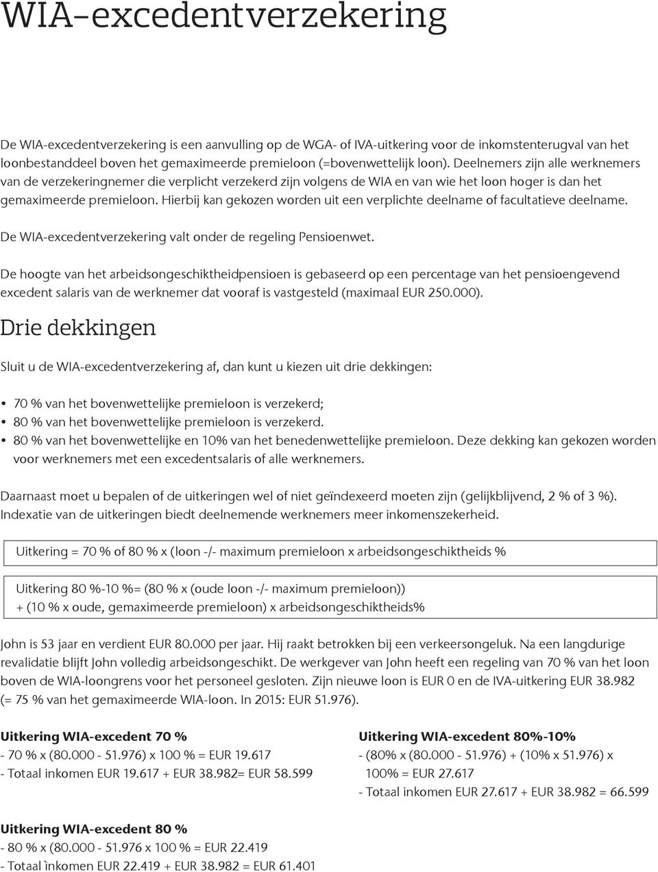 Hierbij kan gekozen worden uit een verplichte deelname of facultatieve deelname. De WIA-excedentverzekering valt onder de regeling Pensioenwet.