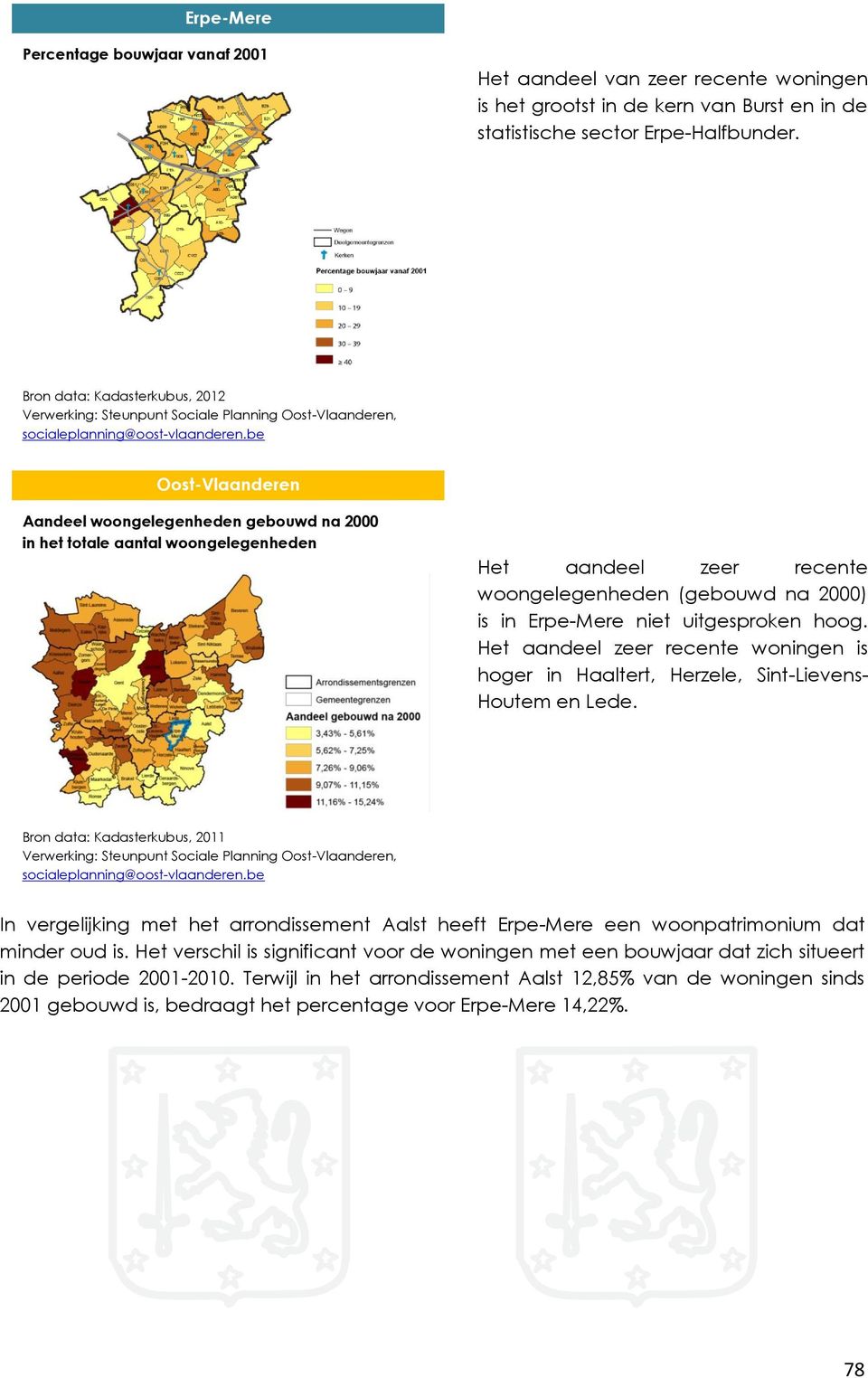be Oost-Vlaanderen Aandeel woongelegenheden gebouwd na 2000 in het totale aantal woongelegenheden Het aandeel zeer recente woongelegenheden (gebouwd na 2000) is in niet uitgesproken hoog.