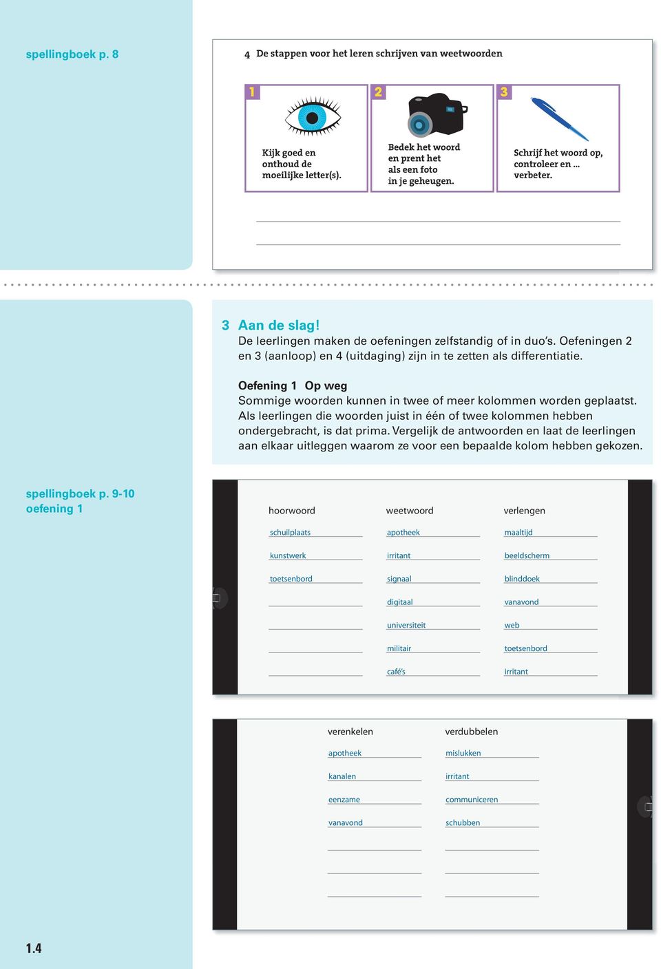 De leerlingen maken de oefeningen zelfstandig of in duo s. Oefeningen 2 en 3 (aanloop) en 4 (uitdaging) zijn in te zetten als differentiatie.