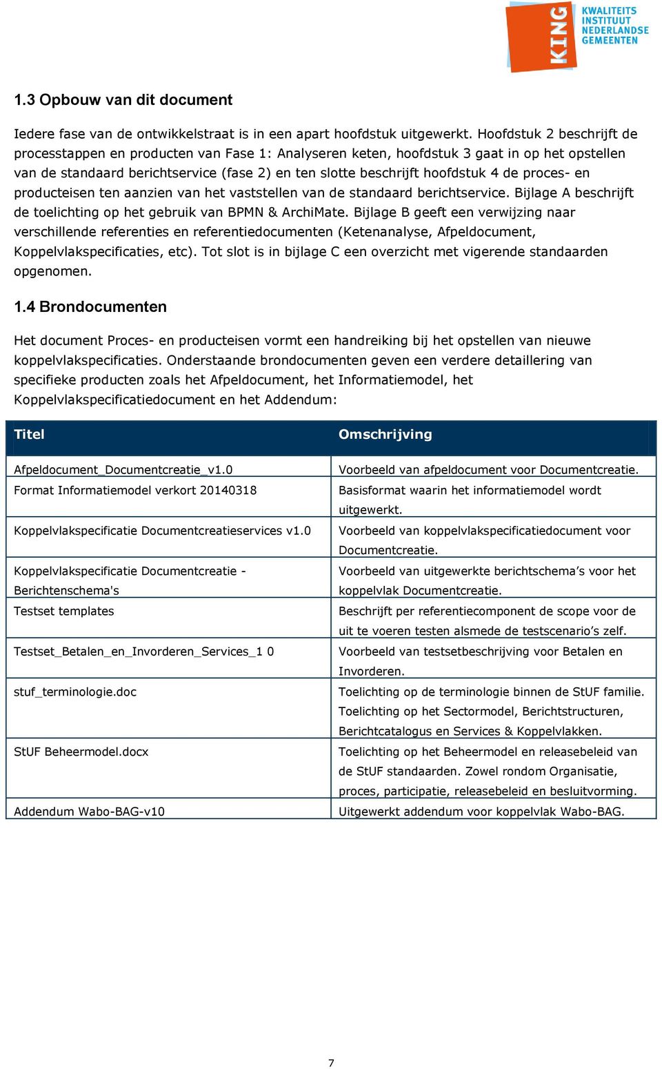 de proces- en producteisen ten aanzien van het vaststellen van de standaard berichtservice. Bijlage A beschrijft de toelichting op het gebruik van BPMN & ArchiMate.