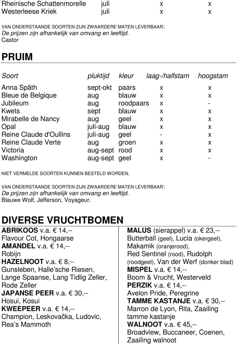 Verte aug groen x x Victoria aug-sept rood x x Washington aug-sept geel x - NIET VERMELDE SOORTEN KUNNEN BESTELD WORDEN.