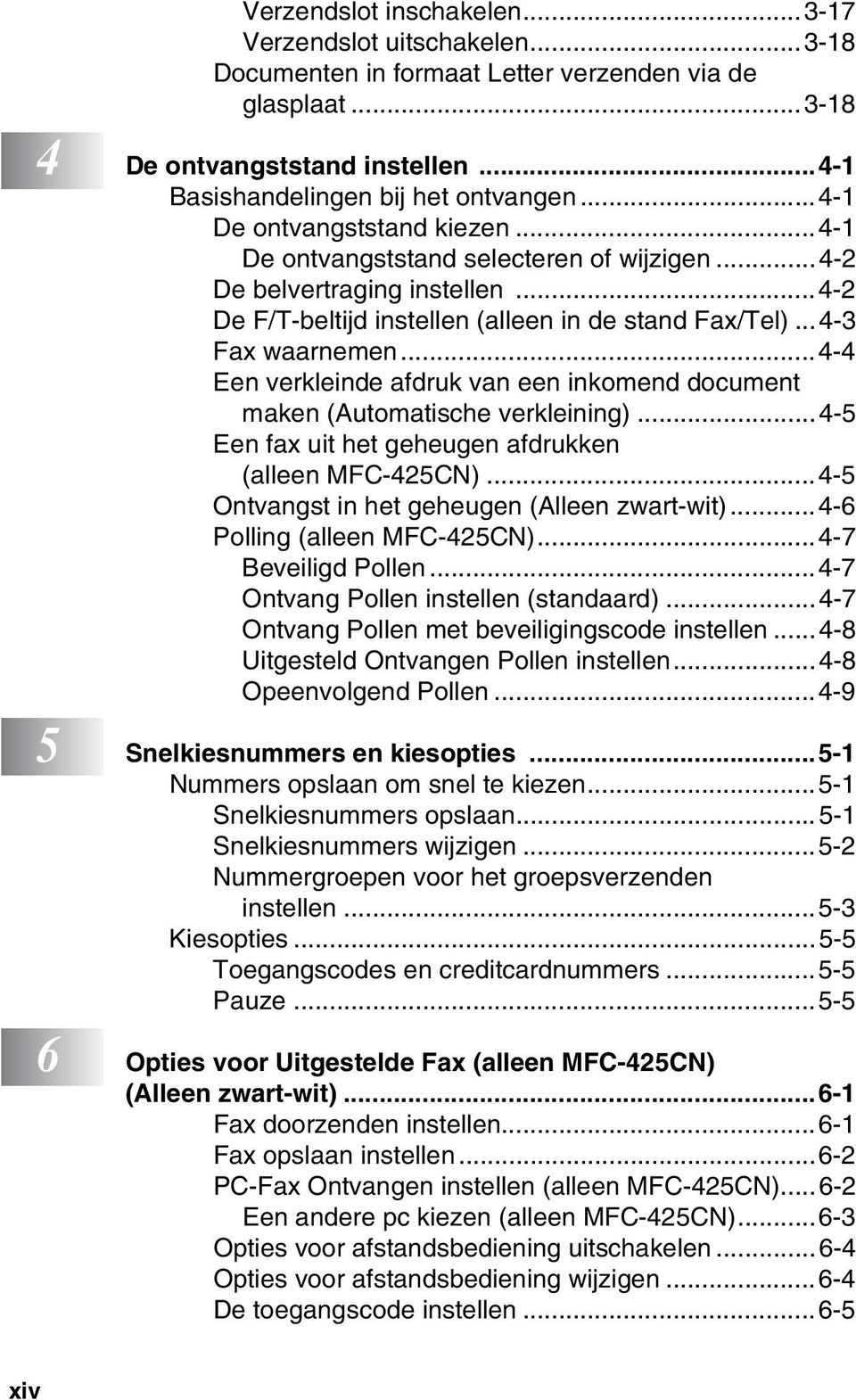 ..4-4 Een verkleinde afdruk van een inkomend document maken (Automatische verkleining)...4-5 Een fax uit het geheugen afdrukken (alleen MFC-425CN)...4-5 Ontvangst in het geheugen (Alleen zwart-wit).